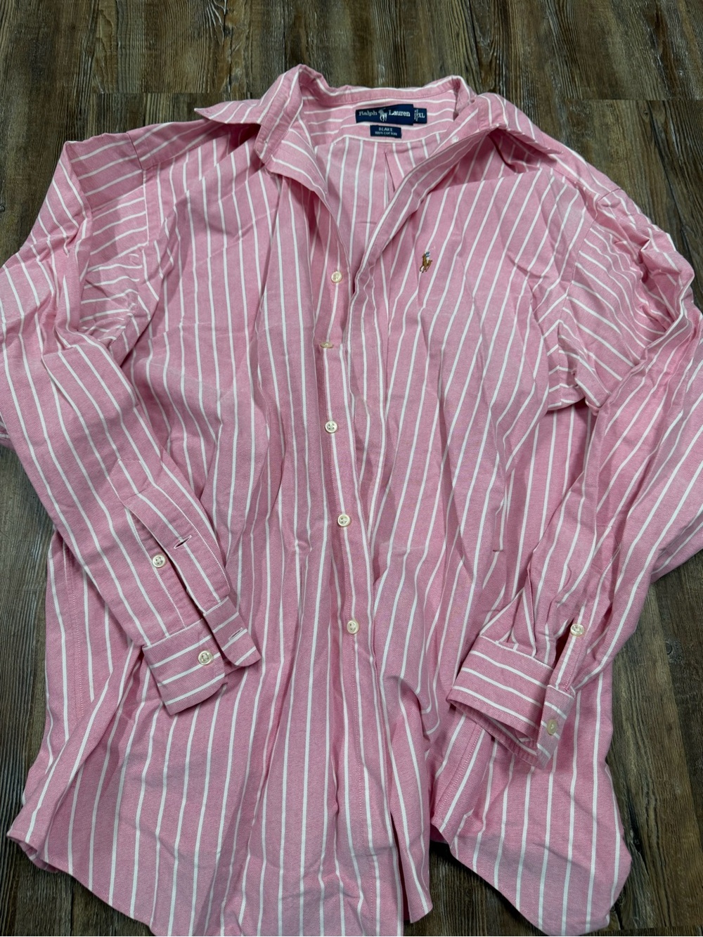 Ralph Lauren preppy classic pink & white striped cotton button-up shirt in a XL